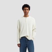 OLAF HUSSEIN Waffle Henley LS tee off white