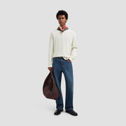 OLAF HUSSEIN Waffle Henley LS tee off white