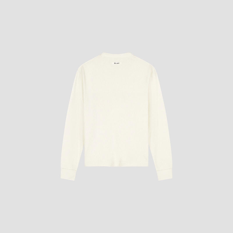 OLAF HUSSEIN Waffle Henley LS tee off white