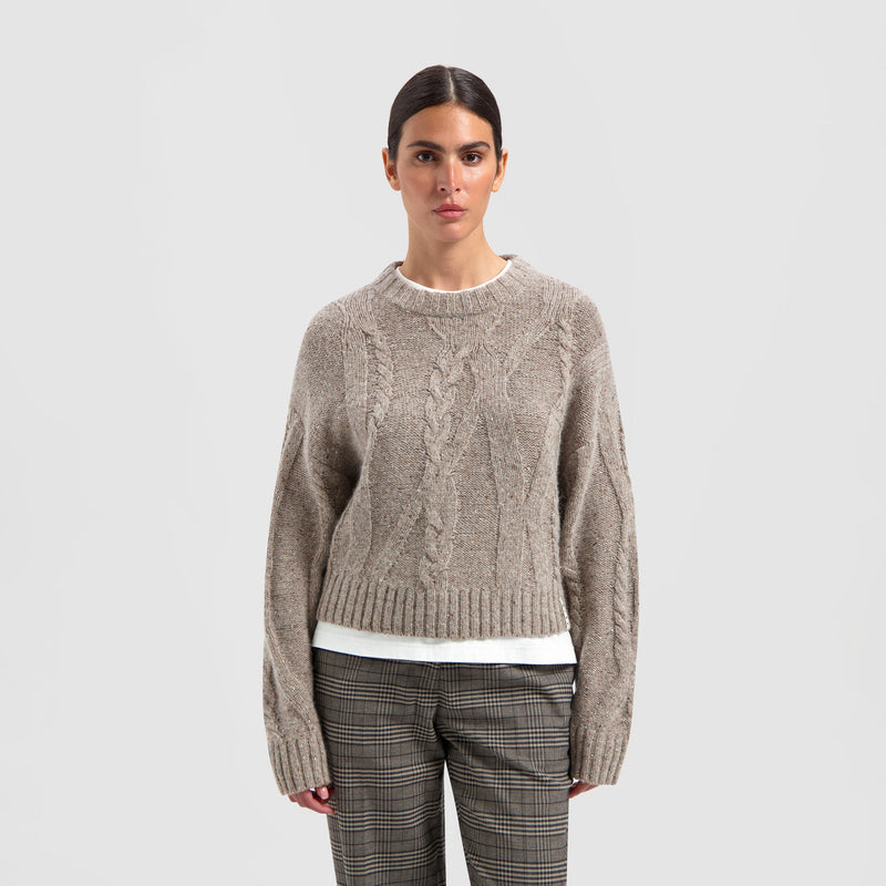 WMN SPECKLED CABLE KNIT