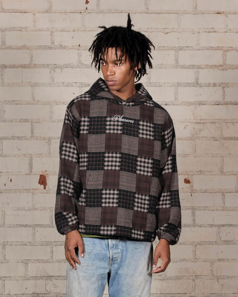 PLEASURES Madras poncho hoodie brown