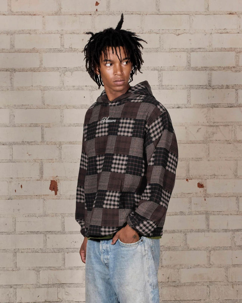 PLEASURES Madras poncho hoodie brown