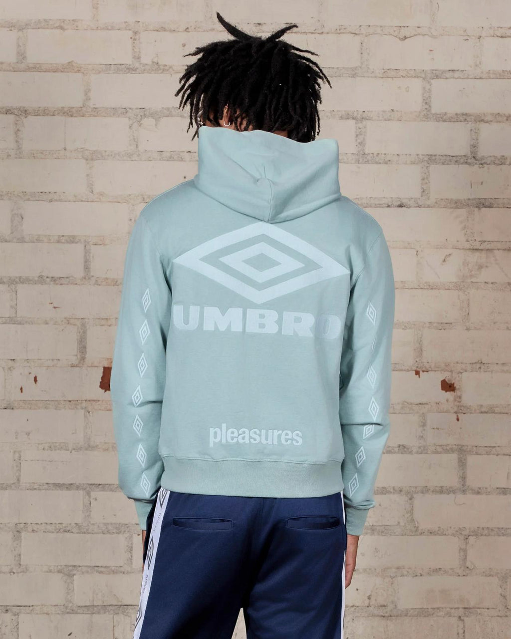 PLEASURES X UMBRO Diamonds zip fitted hoodie sage