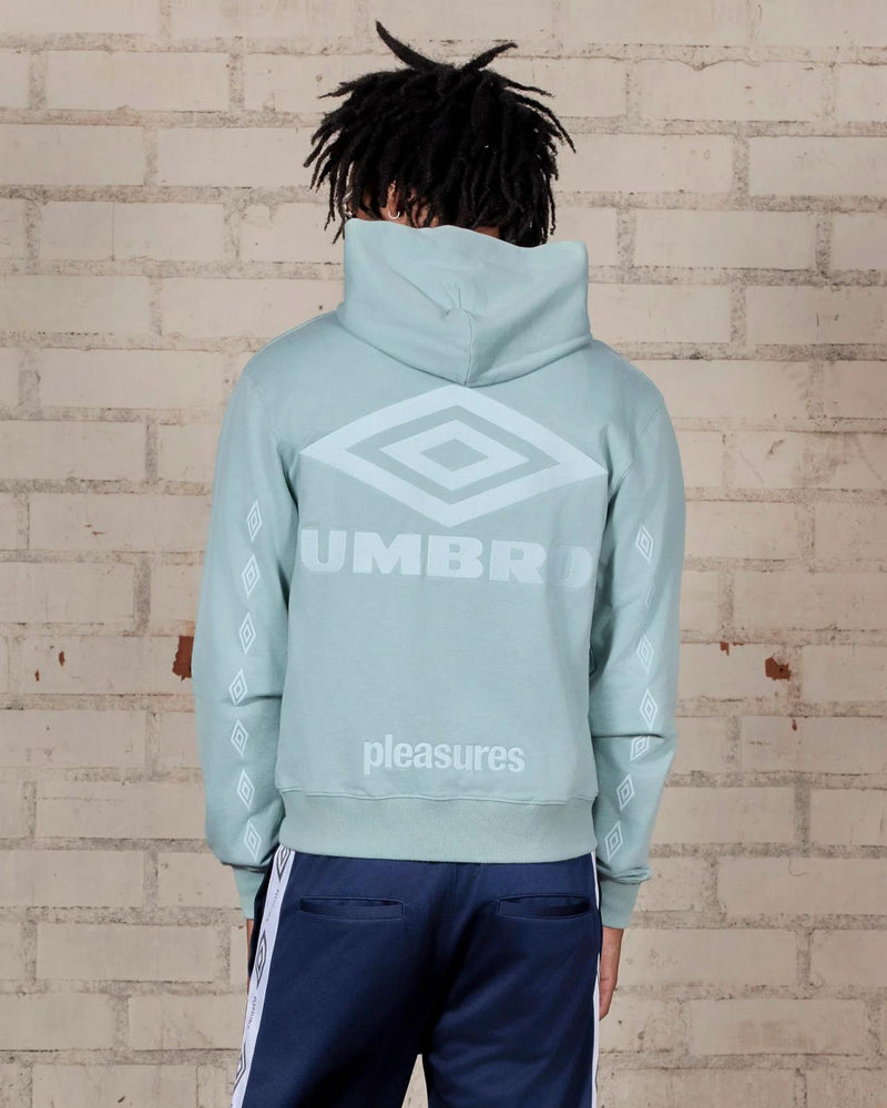 PLEASURES X UMBRO Diamonds zip fitted hoodie sage