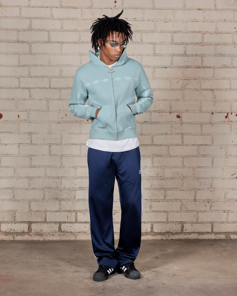 PLEASURES X UMBRO Diamonds zip fitted hoodie sage