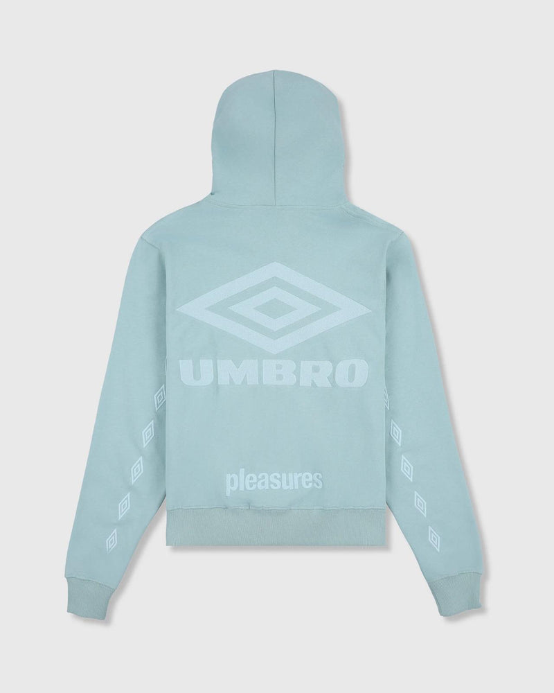 PLEASURES X UMBRO Diamonds zip fitted hoodie sage