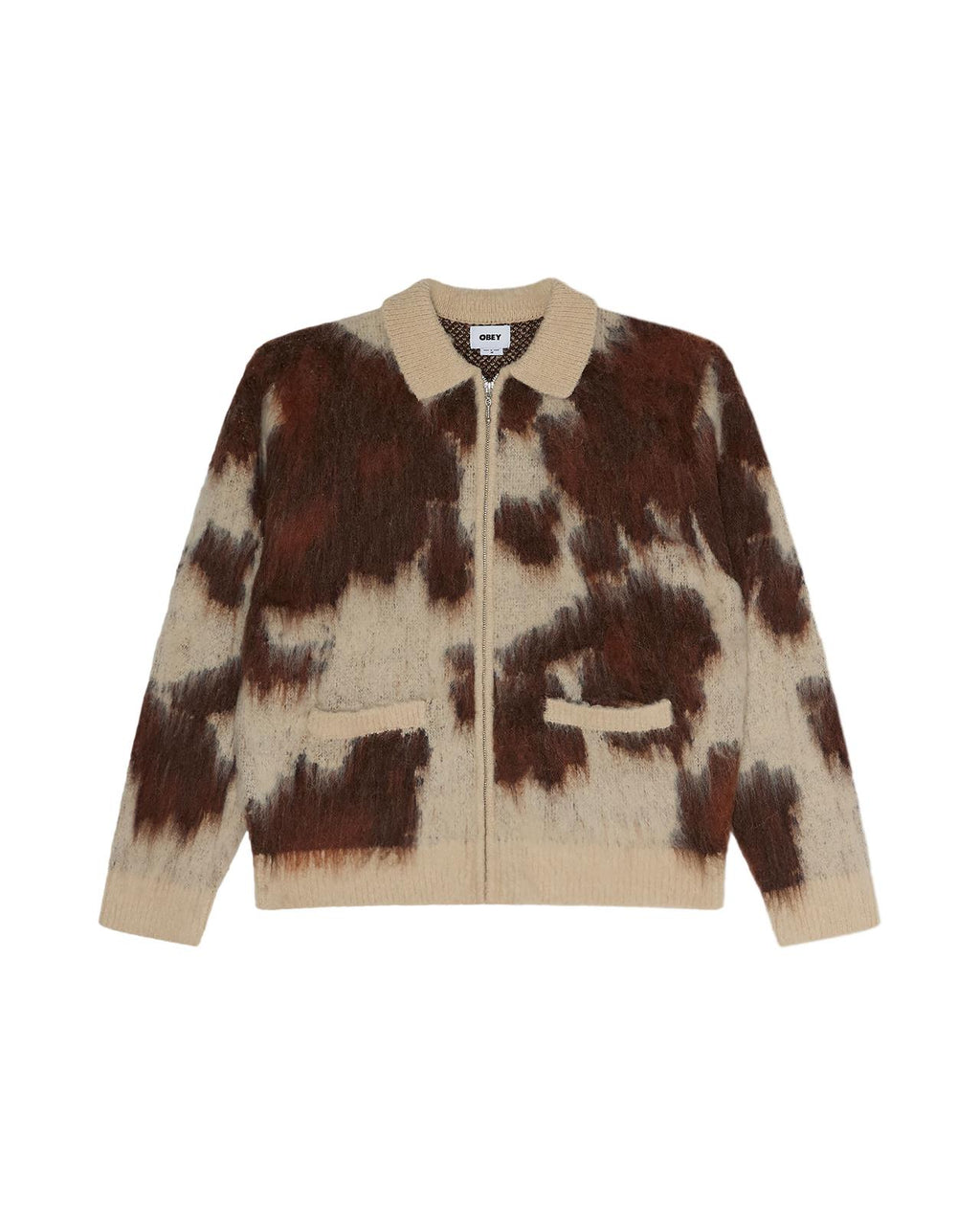 COW PATTERN ZIP SWEATER