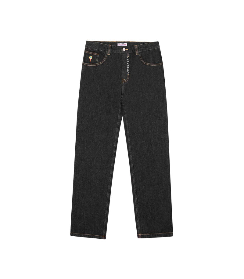 EMBROIDERED DOUBLE SCOOP DENIM PANTS