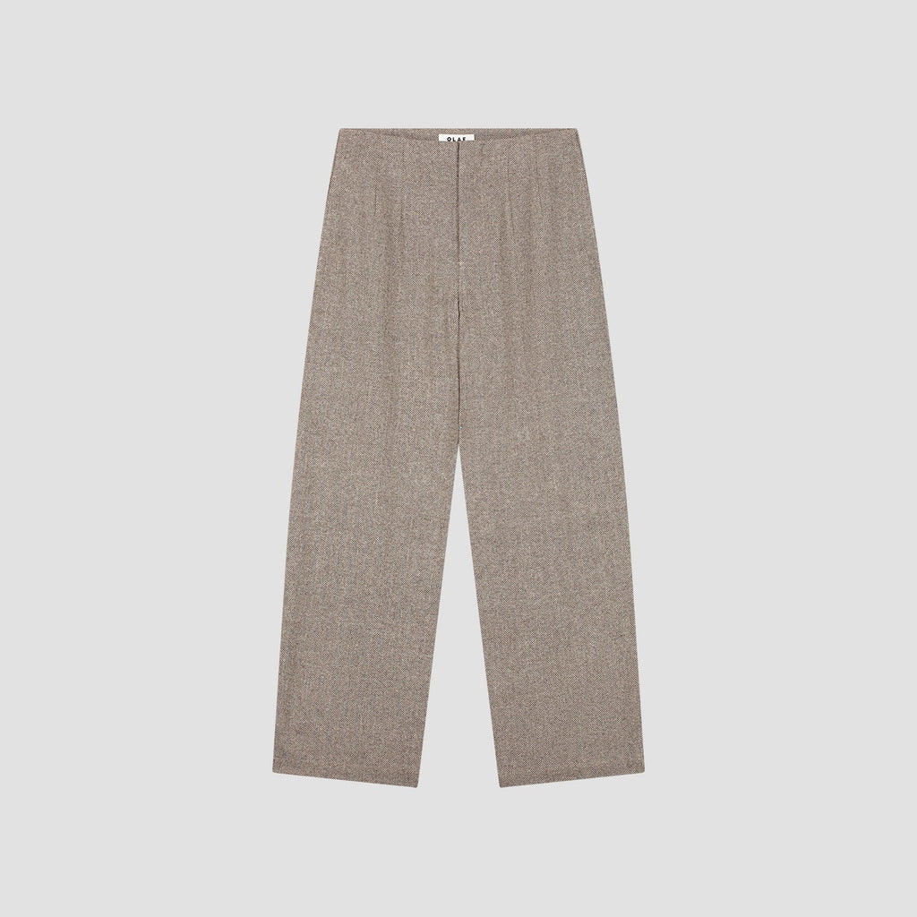 WOOL HERRINGBONE BARREL LEG PANT