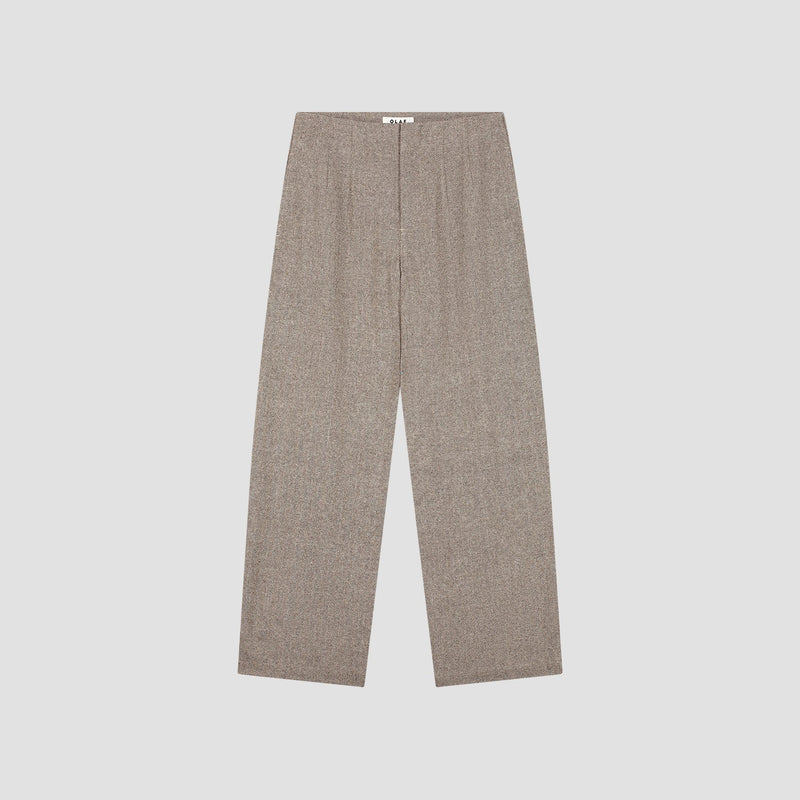 WOOL HERRINGBONE BARREL LEG PANT