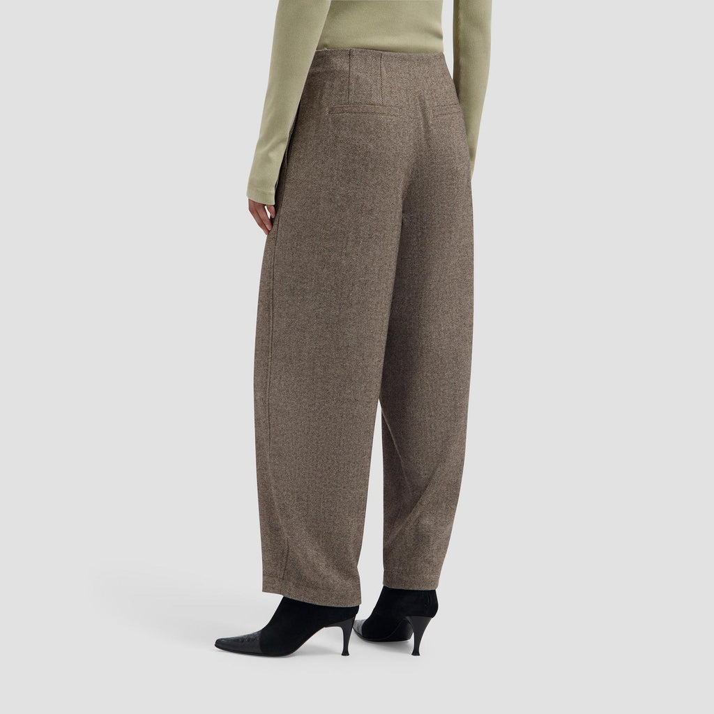 WOOL HERRINGBONE BARREL LEG PANT