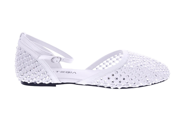 STRATEGIA Strass ballerinas white