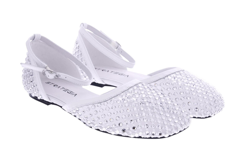 STRATEGIA Strass ballerinas white