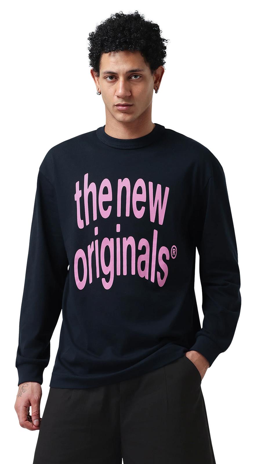THE NEW ORIGINALS Big logo longsleeve t-shirt navy blue pink