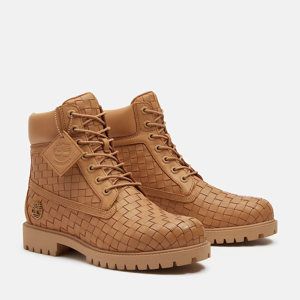 TIMBERLAND 6 inch premium lace up boot woven leather beige