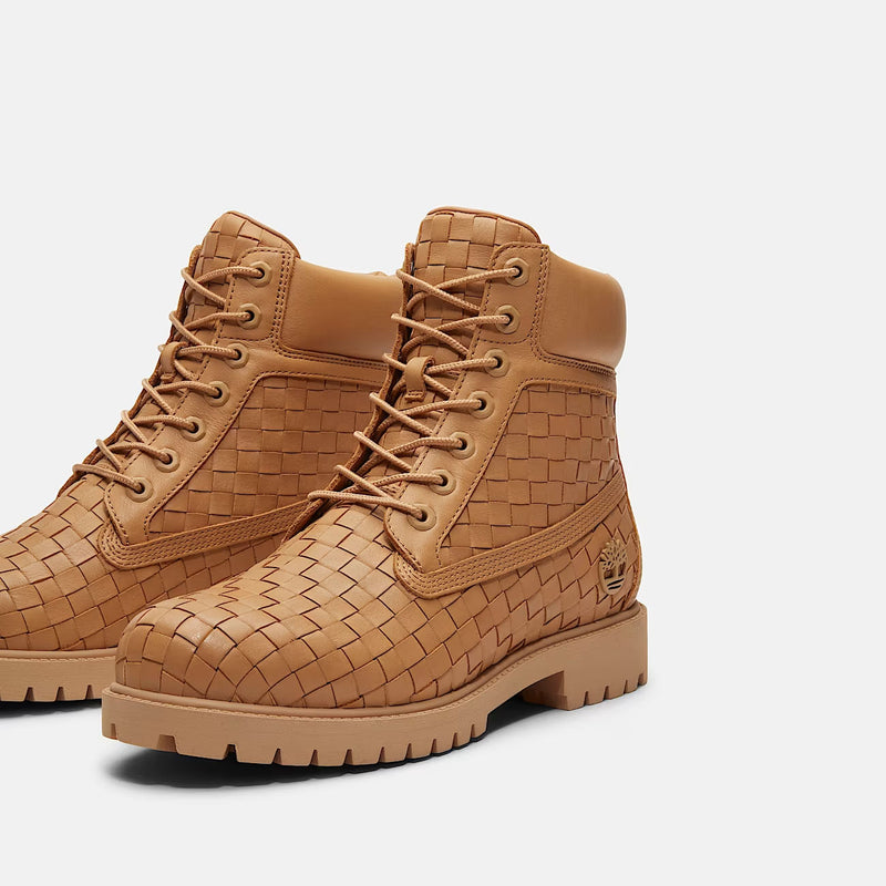 TIMBERLAND 6 inch premium lace up boot woven leather beige