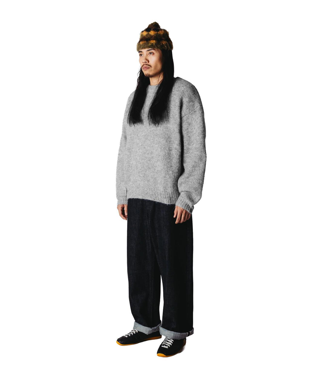 WOODBIRD Kurt mohairy crew dark grey melange